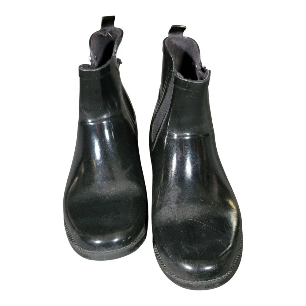 Michael Kors Chelsea‎ Black Rubber Pull-On Chic Ankle Booties Fall Winter Style